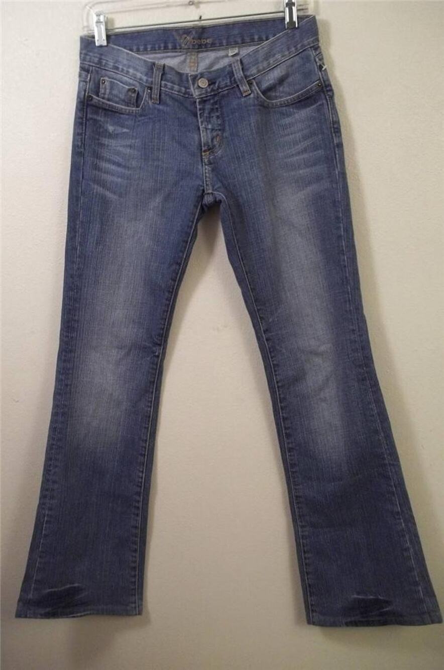 bebe Blue Stretch Denim Rhinestone Crystal Pocket Boot Cut Jeans 28